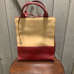 Adrienne Vittadini  leather tote tan and red